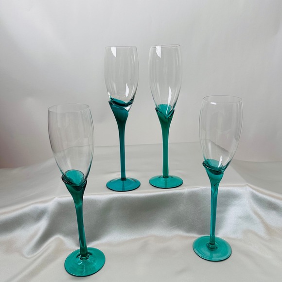 Libbey Other - Libbey Domaine Juniper Green Champagne Flutes Set of 4 Green Stem 9.75 inch